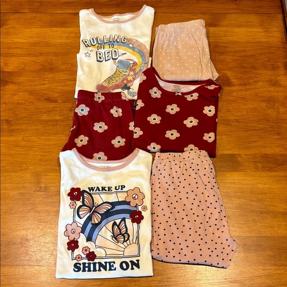 CARTER’S Lot of 3 Girls Pajama Sets 100% Cotton Cute Graphic Prints Size 12 & 14 - Picture 1 of 4